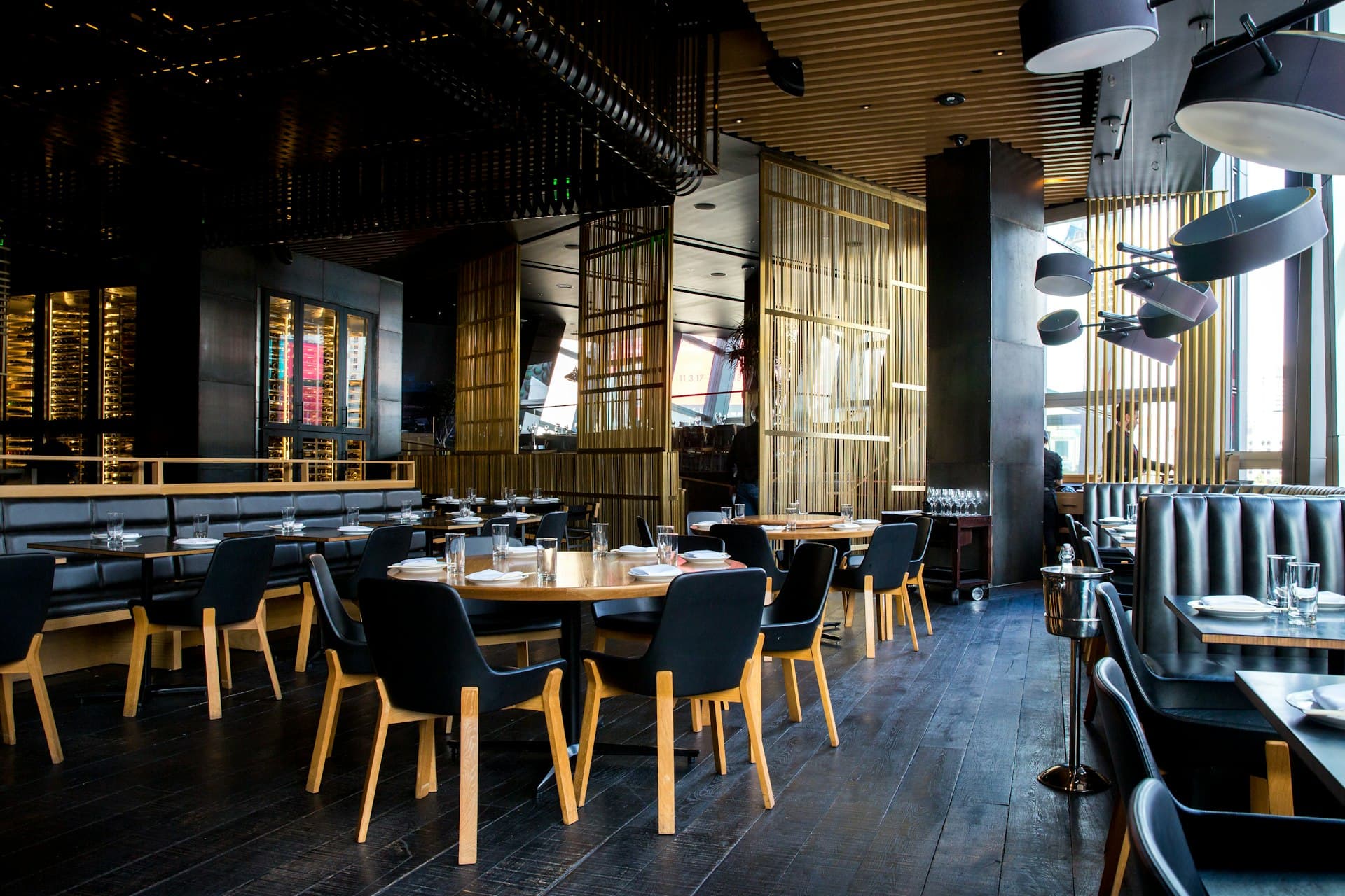 Beautiful restaurant interior with warm lighting